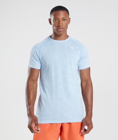 Men's Gymshark Geo Seamless T-Shirts Light Blue | NZ 4DUHKL